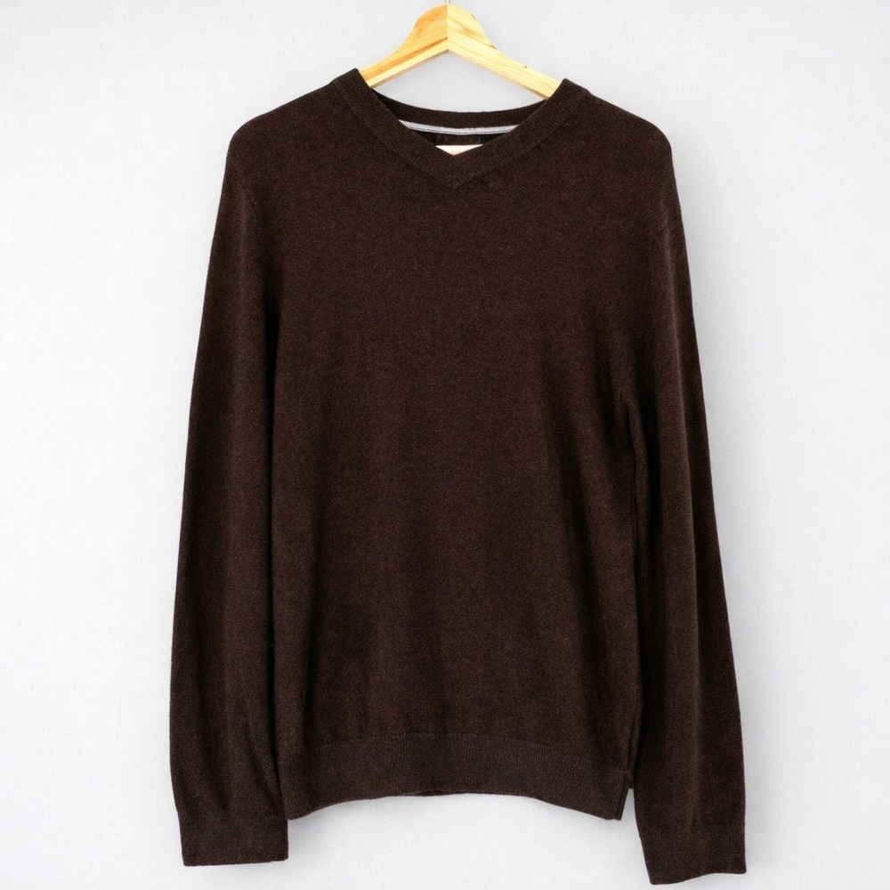 Men's Brown V Neck '90s Y2K Vintage Pullover Sweater Wool Preppy Size M